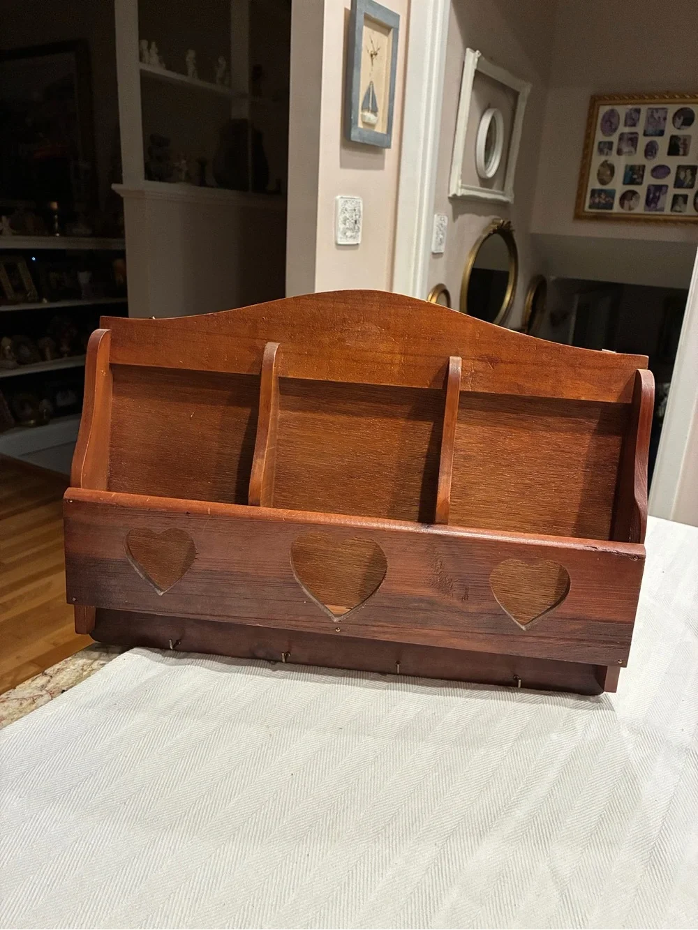 Vintage Cottagecore Wooden Letter Holder Wall Mounted Key Hooks